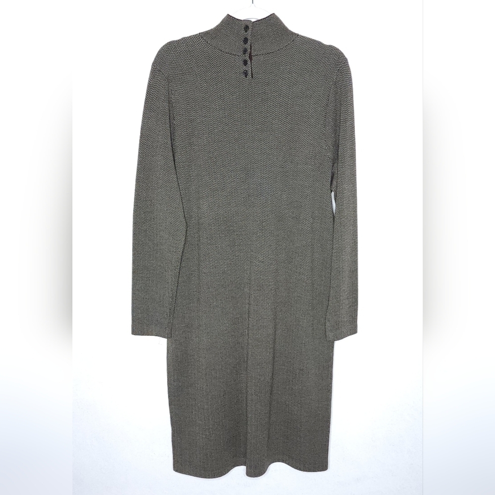 Lauren Ralph Lauren Faux Leather Patch Sweater Dress Wool Herringbone Size 2X - Picture 5 of 10